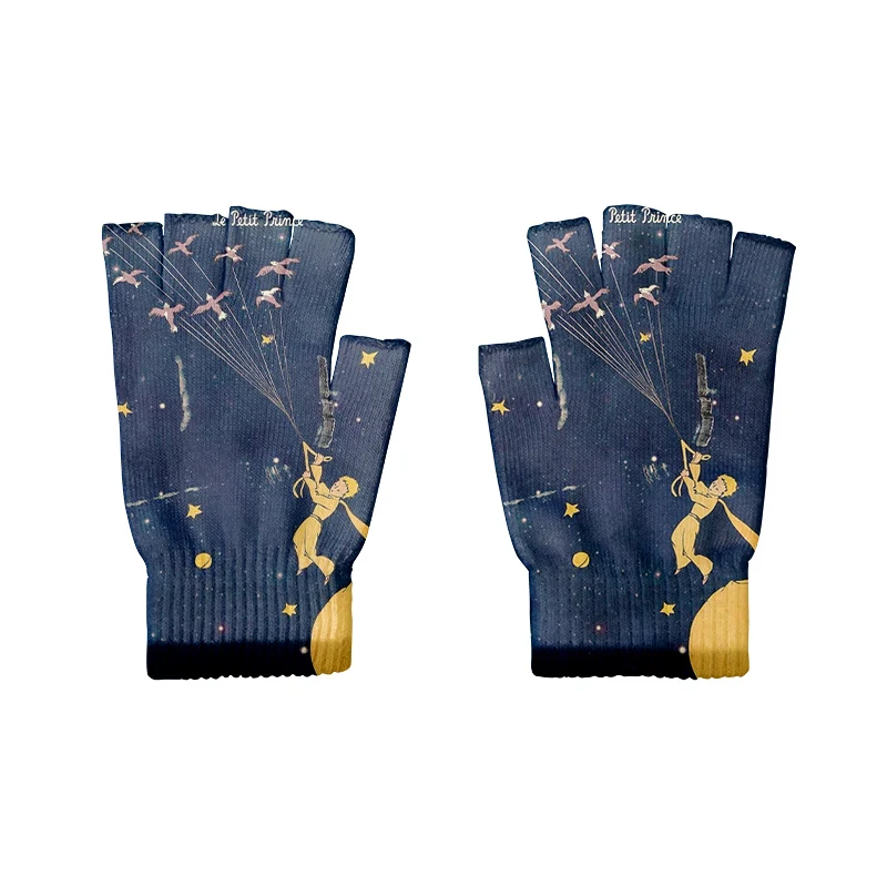 Gants sans doigts de dessin animé 3D pour adultes, impression petit prince ogo, renard mignon rose, gants de cyclisme unisexes coupe-vent demi-doigts