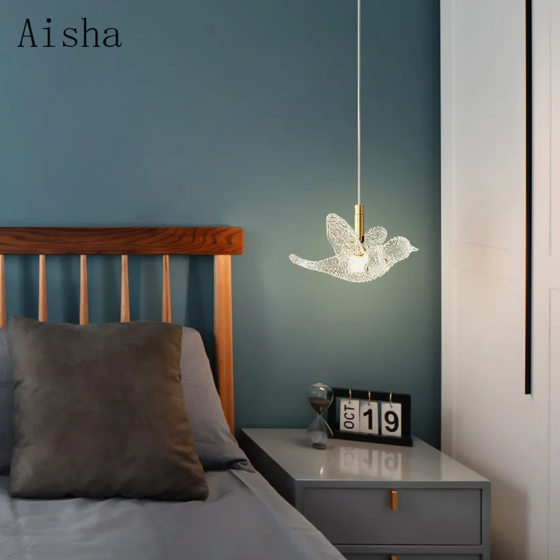 

Modern Butterfly/bird Pendant Lamp All Copper Acrylic LED Pendant Light Light Luxury Bedroom Bedside Villa Hotel Restaurant