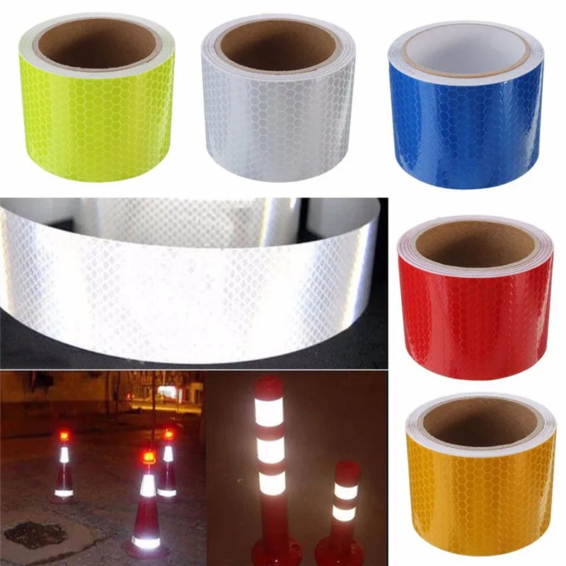 Security Caution Reflective Tape Warning Tape Sticker Self Adhesive Waterproof Pure Color Reflect Light Safety 5cm x 1M Stripes