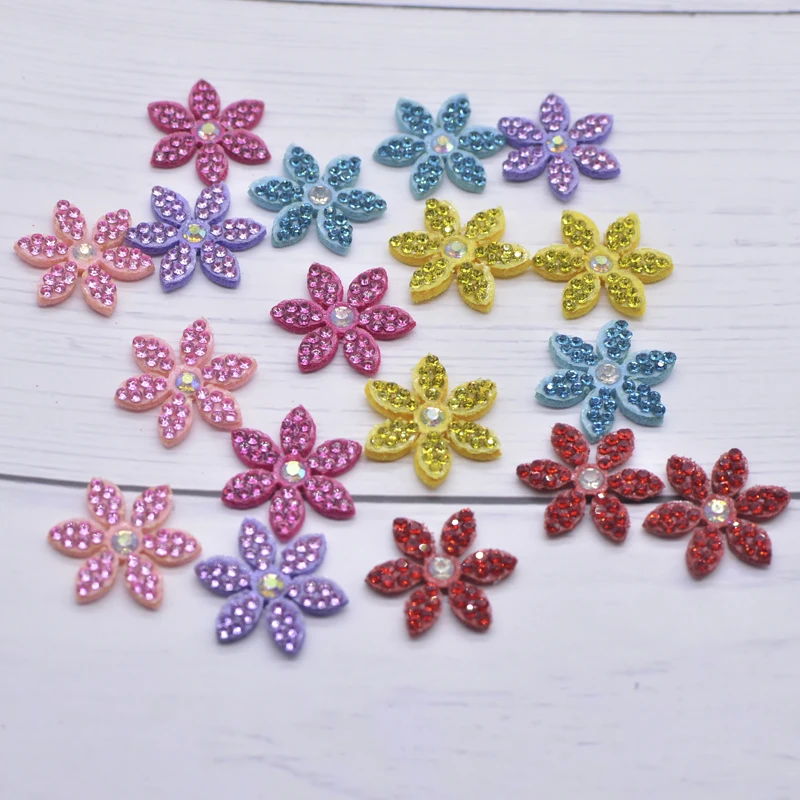 30Pcs/lots Sew-On DIY Patch Cute Flower for Clothing Colorful Appliques Stick on Clothing Hair Clips Pearl Rhinestone Accessory