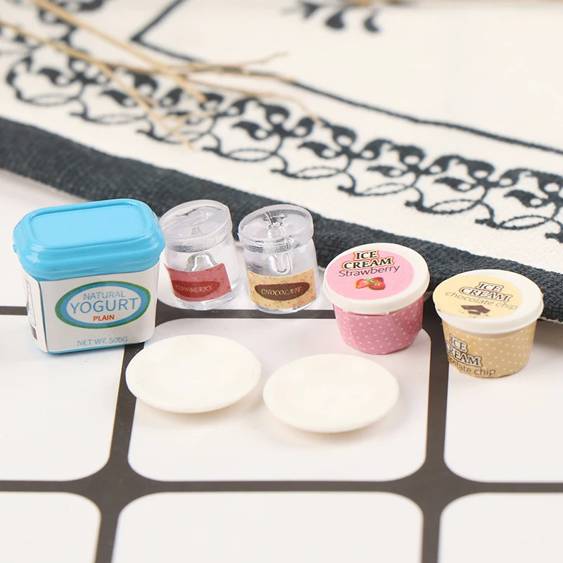 7Pcs/Set  Dollhouse Miniature Yogurt ice cream Milk Egg Pudding Cup Toys Doll Food Miniatura Kitchen Accessories