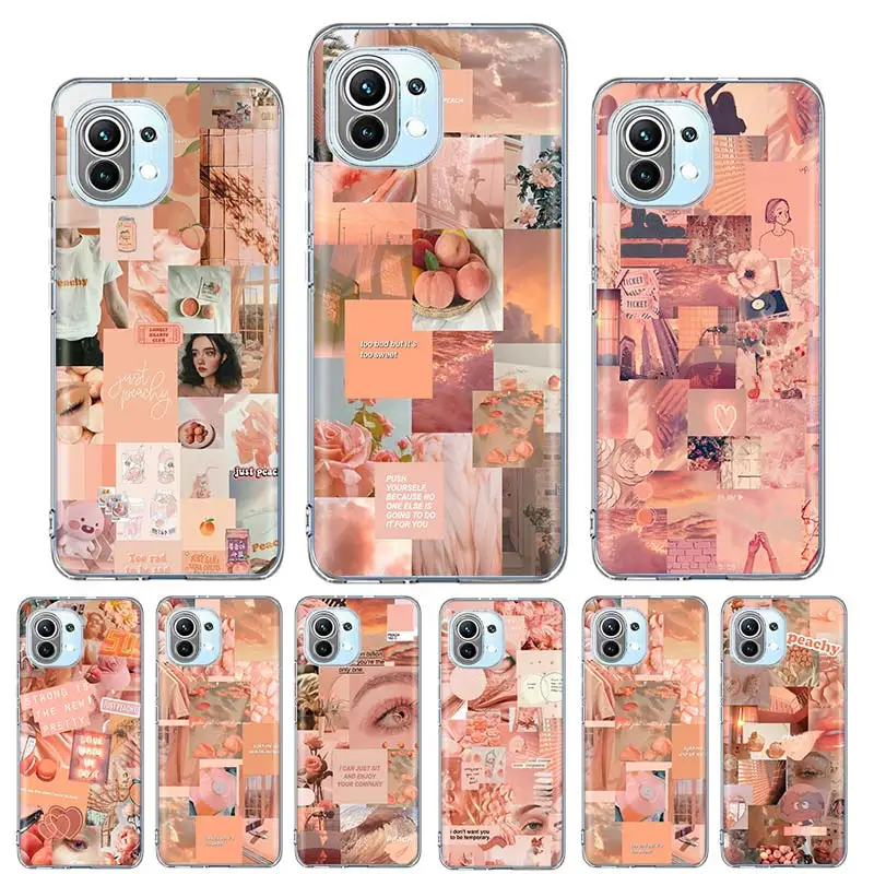 Aesthetic Peach Pink Case Coque For Xiaomi Mi 11i 11 Ultra Note 10 Lite 9T 10T Poco X3 NFC F2 F3 M3 M2 Pro X2 Cover Funda