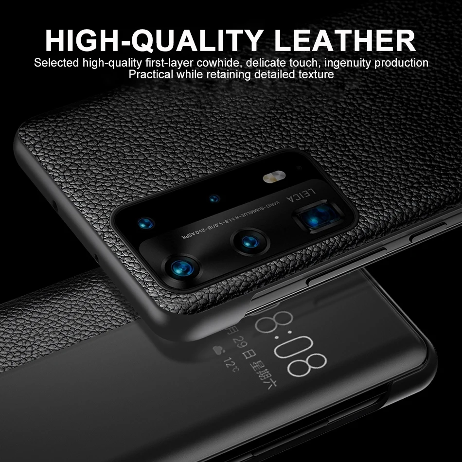 Original Mirror Smart Touch View Genuine Leather Flip Protect Cover For Huawei P40 Pro Window Shockproof Case For P 40 Pro