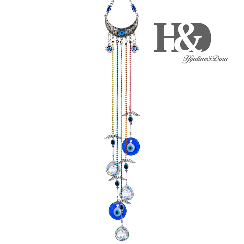 

H&D Hanging Turkish Amulet Blue Evil Eye Charm Pendant Glass Ball Prism Suncatcher Metal Moon Angel Part Rainbow Maker Pendants