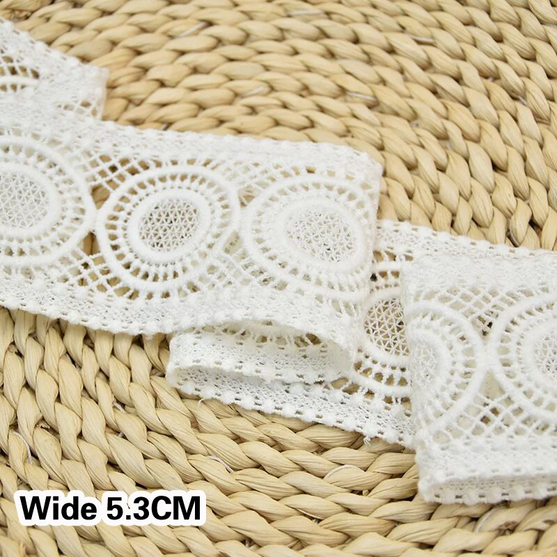 5.3CM Wide White Cotton Hollow Out Embroidered Skirts Fringe Ribbon Lace Collar Cuffs Trim DIY Garment Sewing Accessories