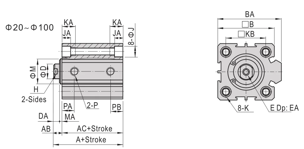 Afr Air Pneumatikzylinder doppeltwirkender Kompaktzylinder SDA40X15 SDA40X25-B SDA40X30SB SDA40X50-B SDA40X75 SDA40X100SB – Detail 11