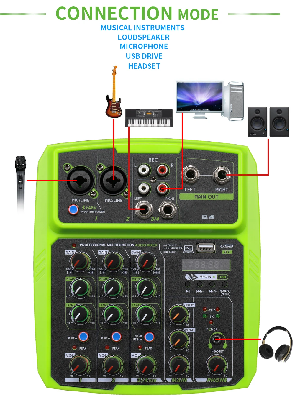 B6 6 قناة جهاز دمج صوتي في الهواء الطلق مؤتمر جهاز مزج الصوت USB بلوتوث صدى الصوت أداة المعالج لايف كارت الصوت
