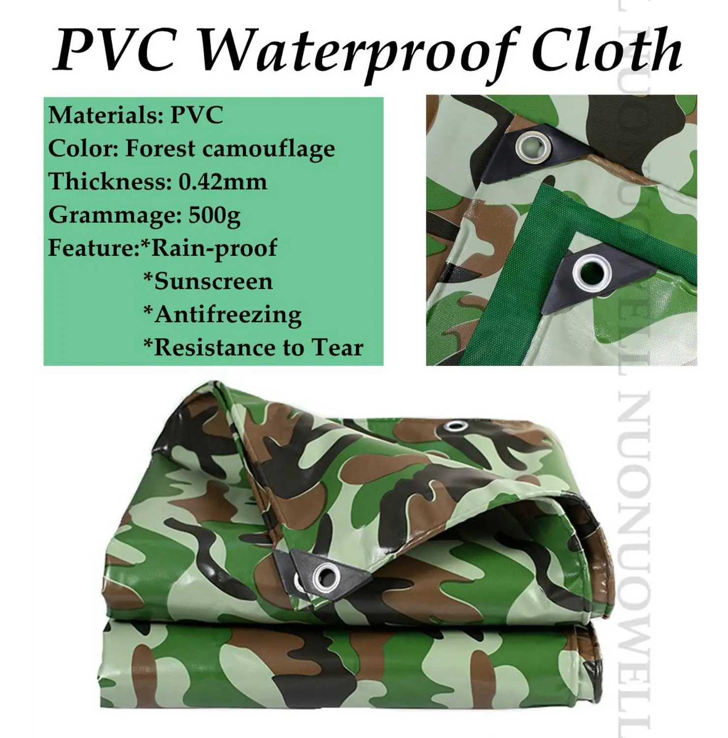 

Customize Size 0.42mm PVC Thicken Forest Camouflage Rainproof Tarpaulin Sunshade Tarp Waterproof Truck Car Double Side Tarp