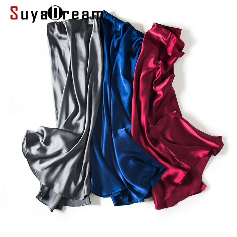 SuyaDream 100% Silk Satin Mermaid Skirt Woman 2021 Summer Long Skirts Solid Elegant Office Skirt