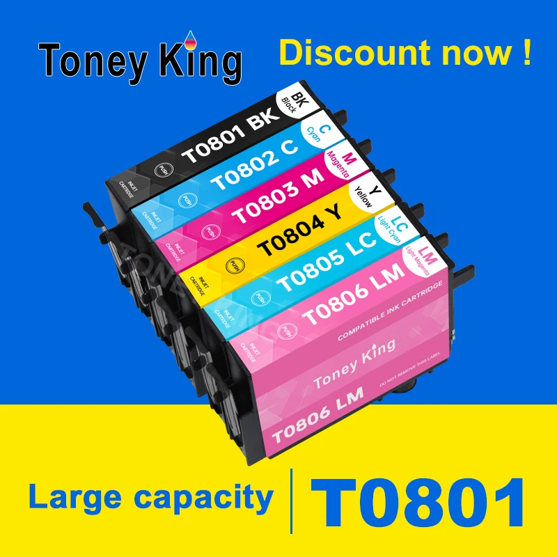 

Toney King T0801 - T0806 Ink Cartridge For Epson Stylus Photo P50 T59 R265 270 285 290 360 RX560 585 610 650 685 PX650W Printer