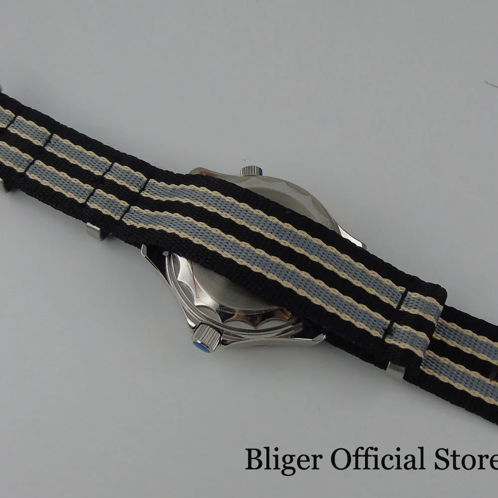 BLIGER Dress Simple Steel 24 Jewels NH35 Automatic Men Watch PT5000 Movement Nylon Band Sapphire Crystal Rotating Insert