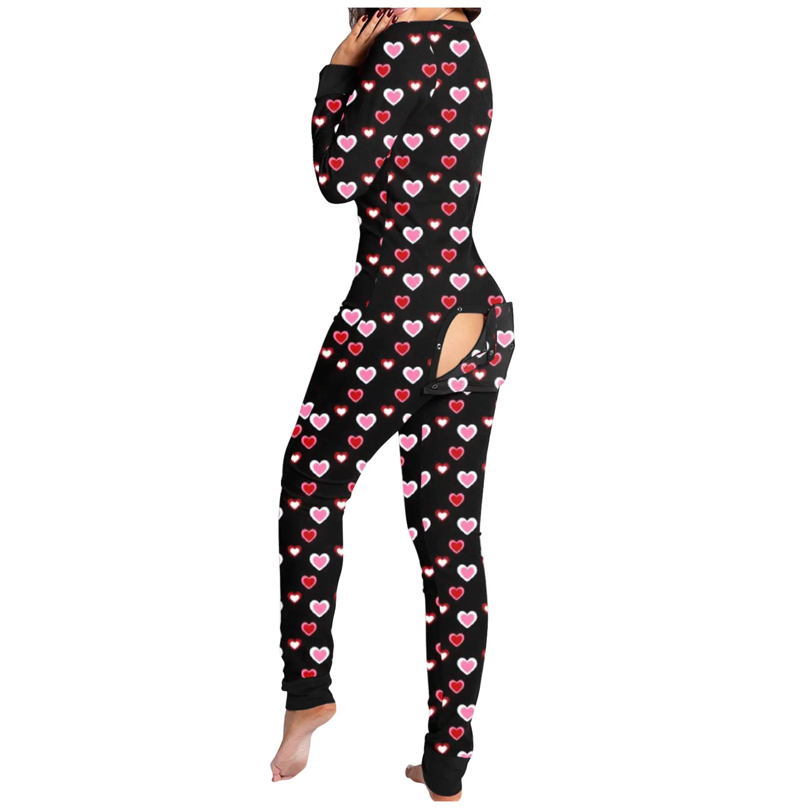 Pijama de Natal sexy para mulheres, macacão de ano novo, frente, costas, bunda, aberto, bunda, estampa de Natal, loungewear