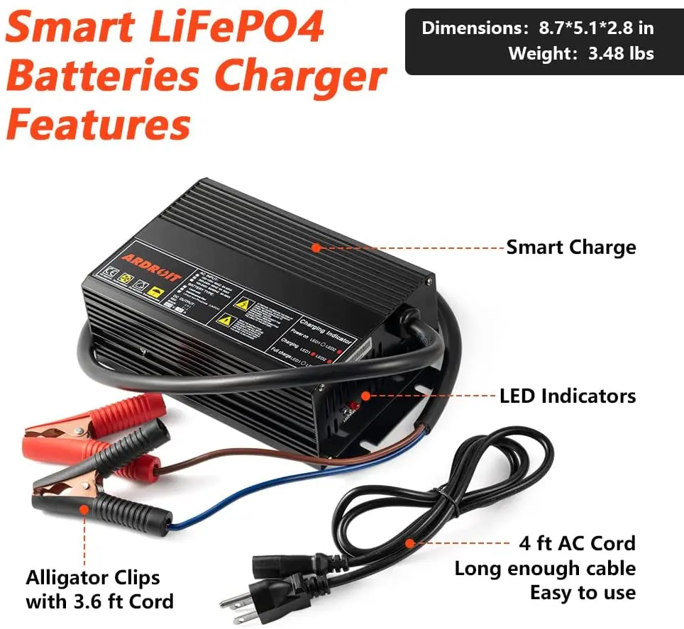 Ardroit-cargador inteligente para baterías LiFePO4, dispositivo de carga de baterías recargables de ciclo profundo de litio y hierro, de alta potencia, 14,6 V, 30A