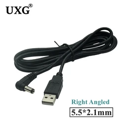 2M 1M USB 2.0 to DC 5.5mm / 2.1mm 5.5x2.1 tubular 5 Volt DC Barrel Jack Power charge Cable 1m Elbow Right Angle Design