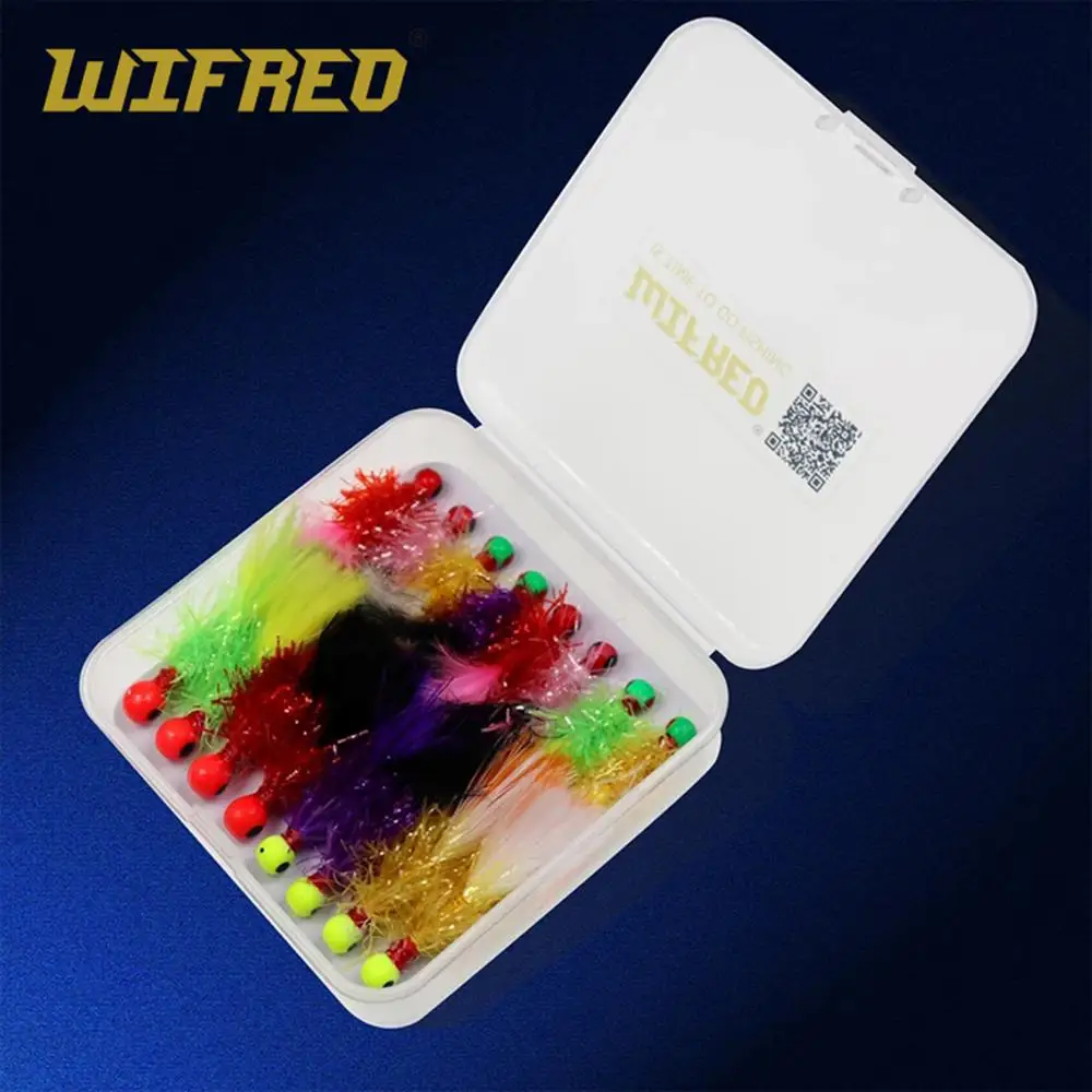 Wifreo 16PCS/Box Mix Mini Marabou Crappie Jig Pan Fish Fishing Jigs Ice Fishing Lures for Bluegill Fishing Hook 6 4 in Lure Box