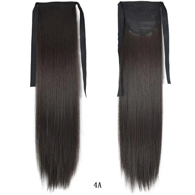 SHANGZI Straight Wrap Around Clip In Ponytail Hairpieces long Hair Extension Heat Resistant Synthetic Fake Hair for women