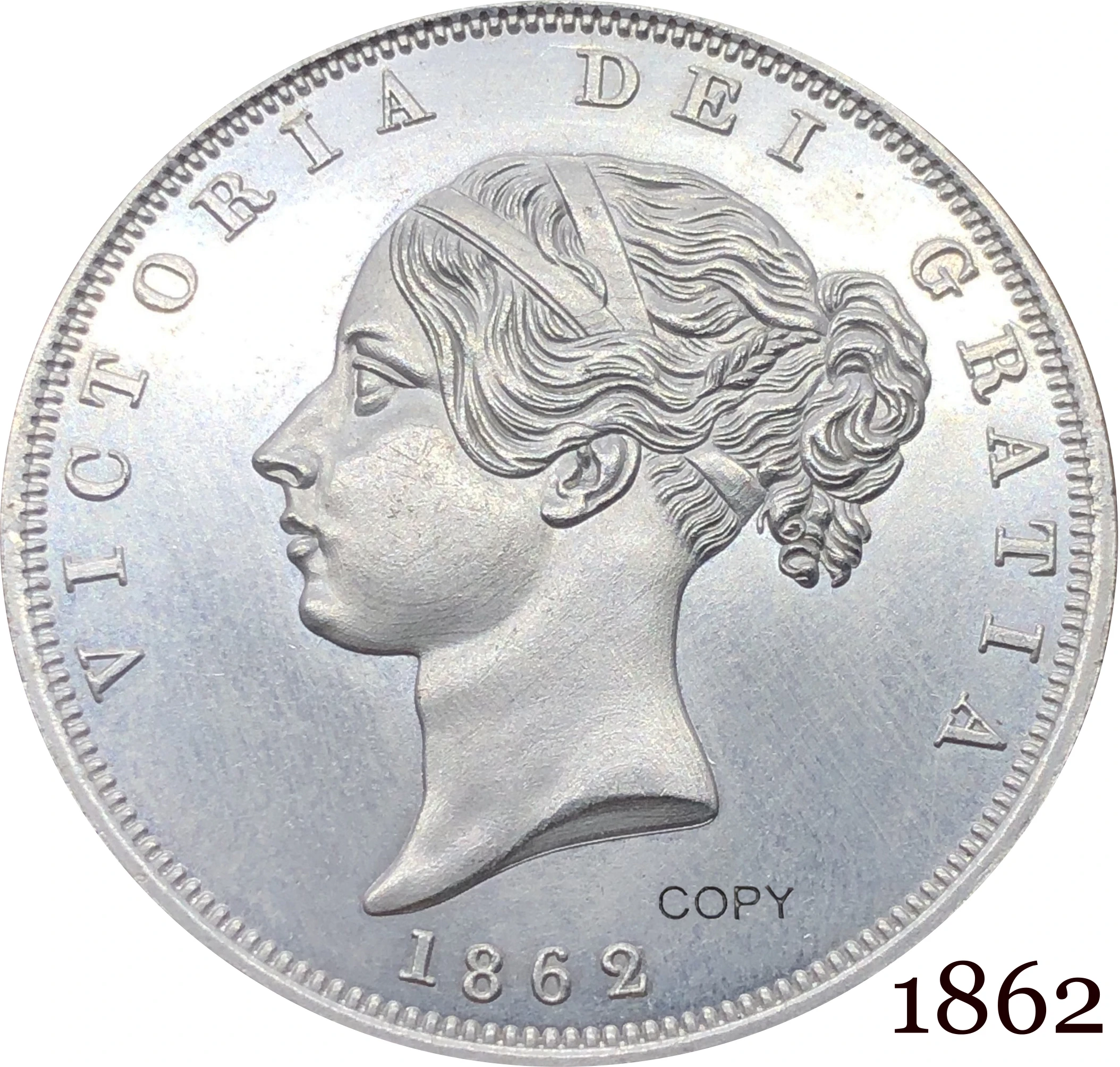 Untied Kingdom 1862  ½ Half Crown Copy Coin Victoria Cupronickel Silver Plated Young Head Replica