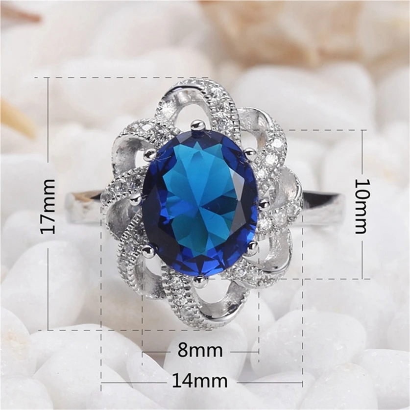 Eulonvan vintage 925 sterling silver wedding rings Jewelry & Accessories for women Dark Blue Cubic Zirconia S-3703 Size 6 7 8 9