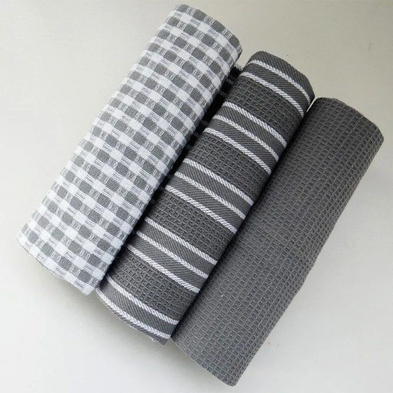 3pcs Kitchen Towels Classic 100% Natural Cotton Tea Towels Dish Cloth Absorbent Lint-Free Machine Tableware Household Towel