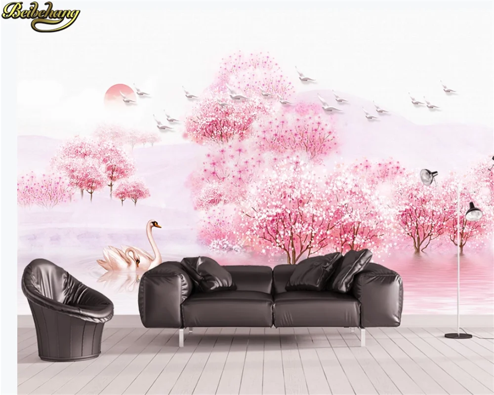 beibehang Customized 3d wallpaper mural new Chinese aesthetic artistic conception peach blossom forest TV sofa background wall