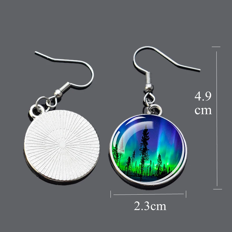 Northern Lights Art Picture Glass Cabochon Dangle Earring Alloy Drop Earrings Glass Cabochon Ear Jewelry