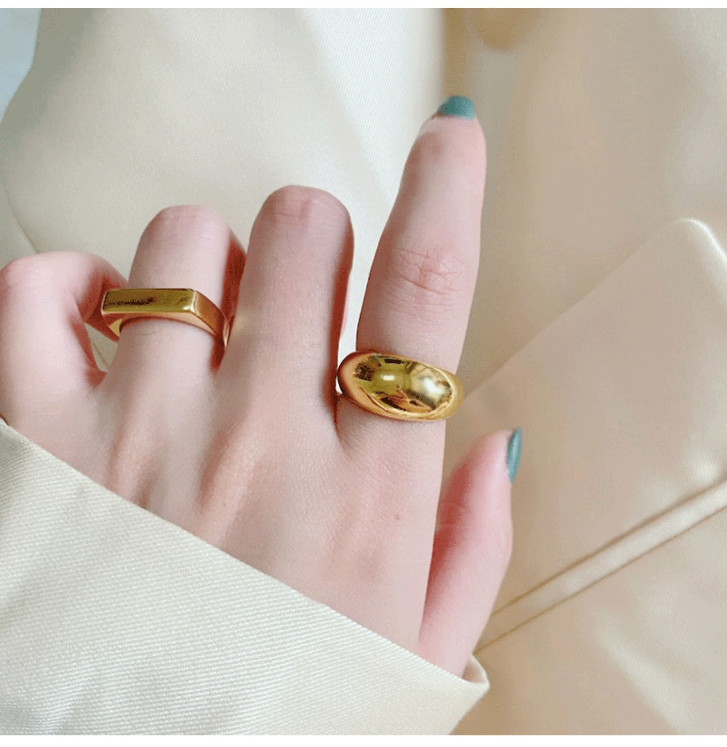 YUN RUO 2021 Personality Round Arc Ring Woman Titanium Steel 18K Gold Color Jewelry Exaggerated Index Finger Ring Never Fade