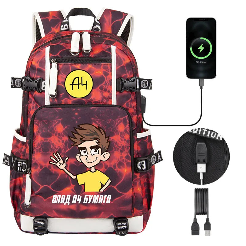 а4 мерч рюкзак Children Backpack high quality USB ВЛАД А4 КОБЯКОВ Boy Girl  Bookbag Kids Teenagers Fashion school backpack