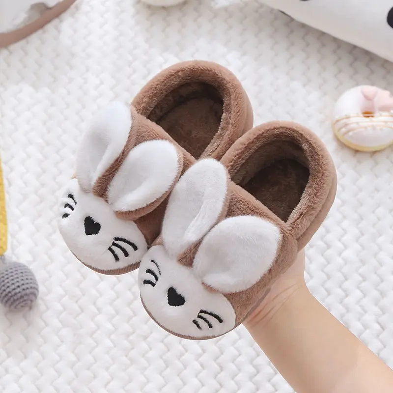 Rabbit Cotton Children Slippers Autumn Winter Non-Slip Warm Fluffy Slippers Kids Home Indoor Furry Shoes Casual Boys Girls Shoes