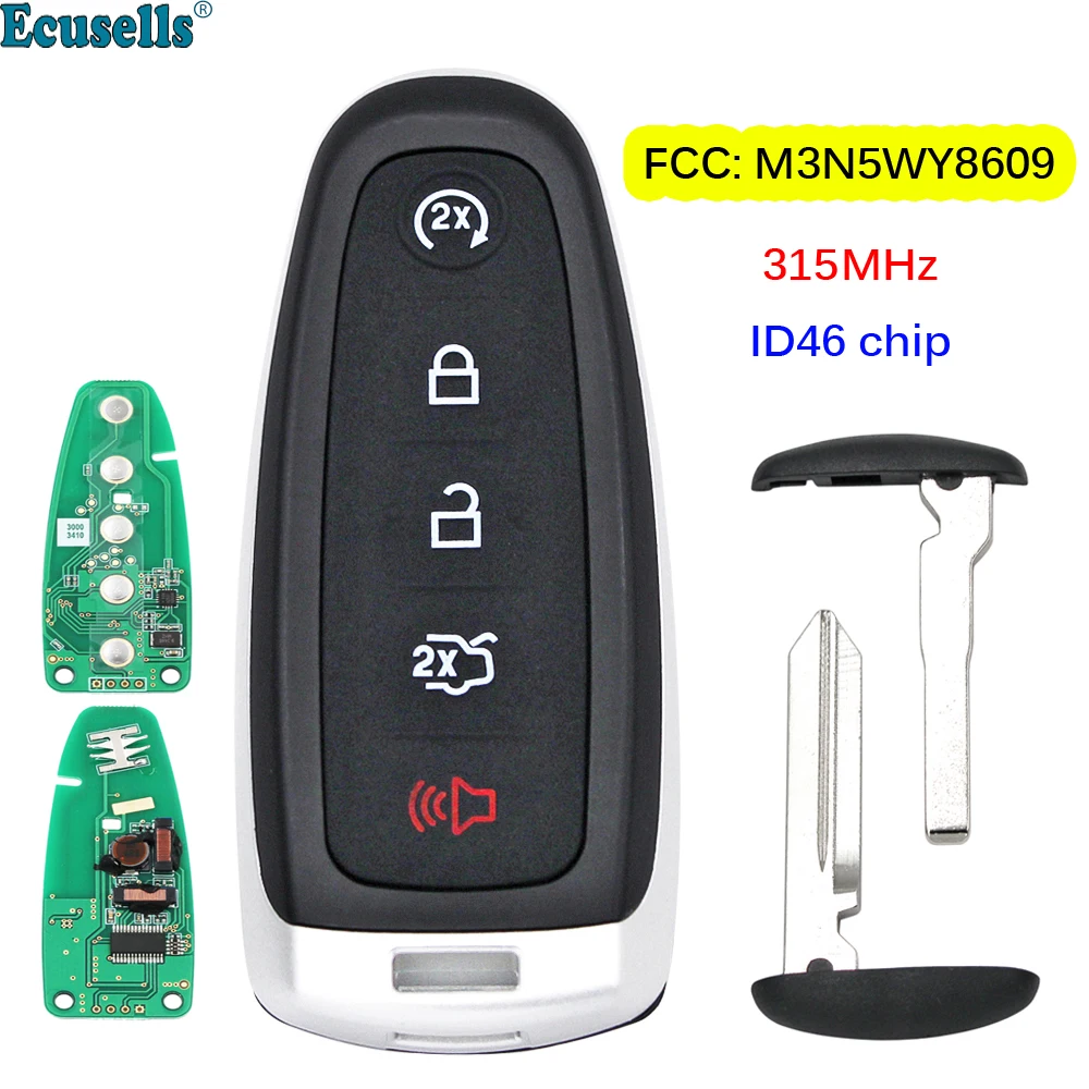 

5 Button Smart Prox Remote Key Fob 315MHz ID46 Chip for Ford Explorer Edge Expedition Flex C-max Taurus FCC:M3N5WY8609 H75/HU101