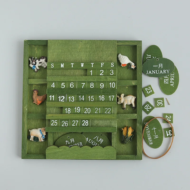 Creative Hanging Wooden Calendar Groceries Months Weeks Cognition Handicraft Permanent Calendar With Animal Decoration