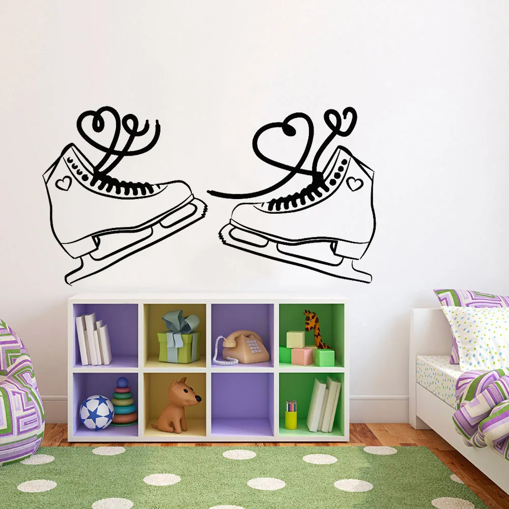 Ice Skates Figure Heart Wall Sticker Decor Bedroom Romance Sports Vinyl Wall Decal For Living Room Exercise Room Decoratiom W178 view 2