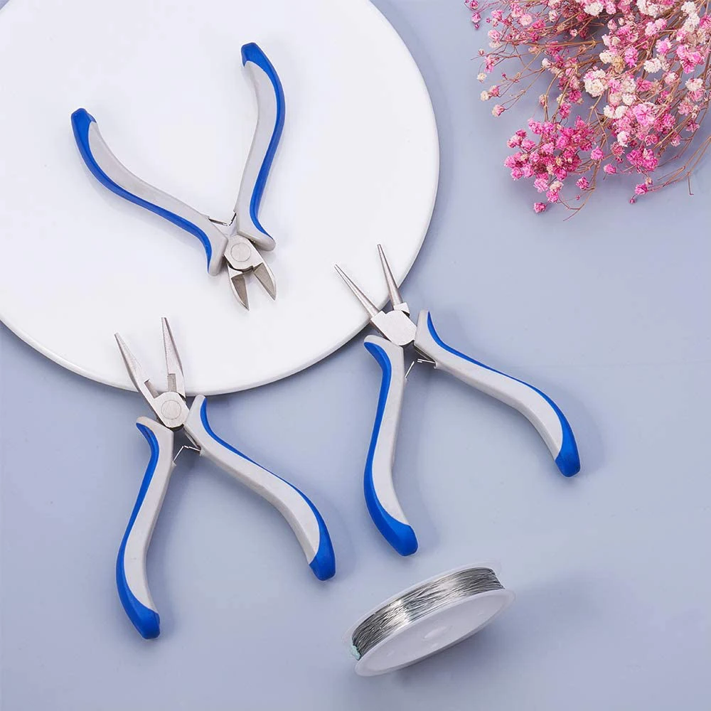 DIY Jewelry Tools Equipment Sets Blue Plier Sets Round Nose Side Cutting Pliers and Wire Cutters jewellery making tools F70