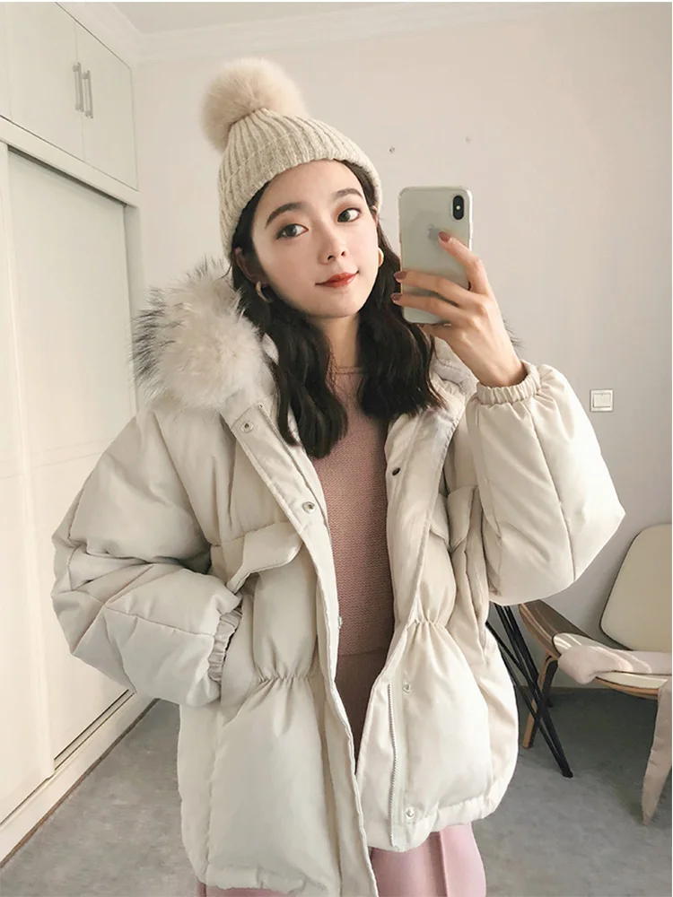 Fitaylor Winter Large Real Raccoon Fur Hooded Short Jacket Women 90% White Duck Down Coat New Loose Irregular Warm Snow Outwear