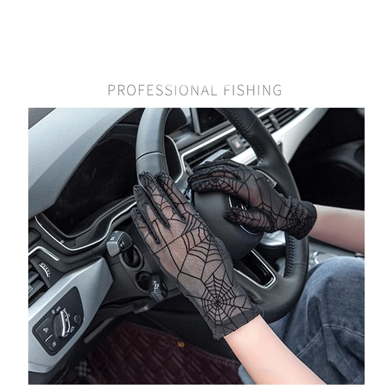 Summer Sexy Black Lace Spider Web Sunscreen Drive Cycling Breathable Elasticity Fashion Personality Etiquette Cosplay Gloves