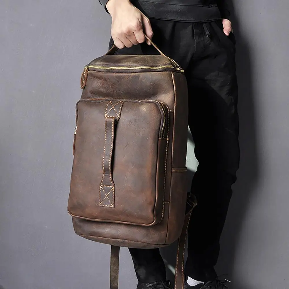 Imagem -02 - Homens de Couro Original Moda Grande Viagem Universidade Faculdade Bolsa Escolar Designer Masculino Mochila Daypack Estudante Bolsa para Portátil 3058