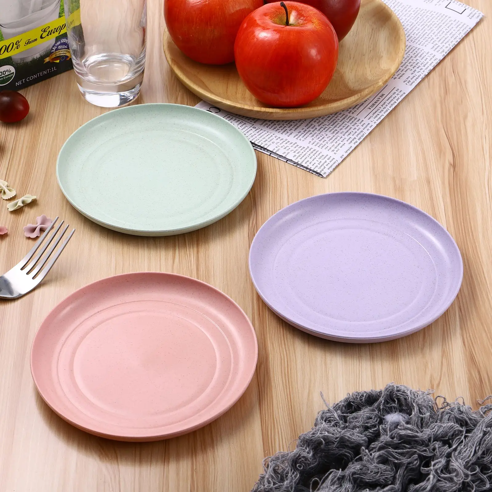 5pcs Wheat Straw Plates Reusable Baby Feeding Dishes Salad Snack Fruit Plate Picnic Dishes Unbreakable Kitchen Dinnerware