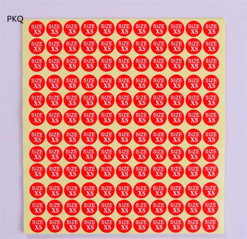 1980/1 مجموعة الأحمر الملابس حجم ملصق 13 مللي متر مستديرة ذاتية اللصق العلامات ورقة ملصق حجم التسمية XS/S/M/L/XL/XXL/XXXL حجم