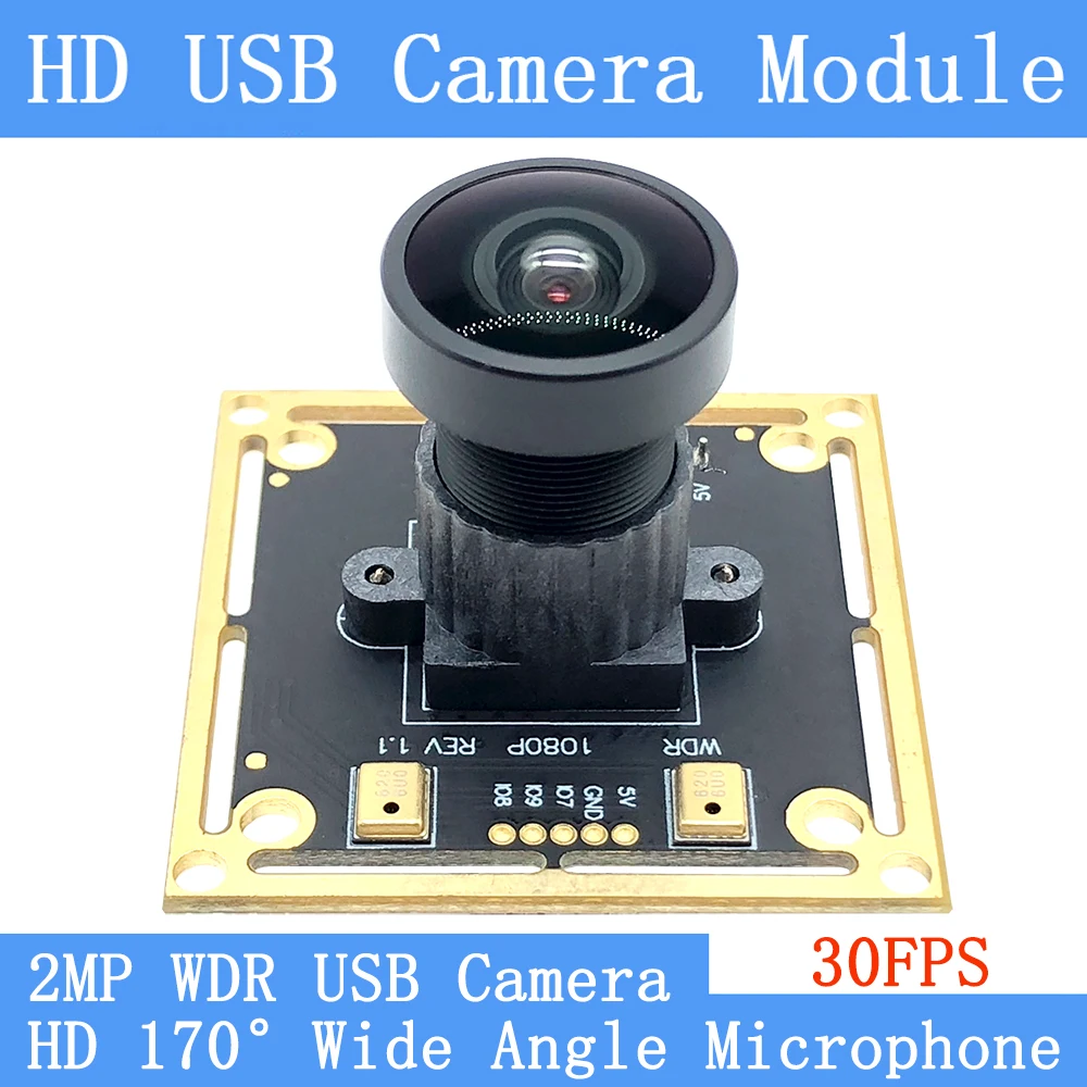 

170° Wide Angle 2MP Webcam Backlight Shooting Wide Dynamic UVC 30FPS 1080P USB Camera Module Support Audio