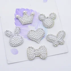 15Pcs/lots Mixed Pearl Butterfly Bow Tie Patches Rhinestone Heat Crwon Stick-on Patches Applique Clothes Hairband Garment Supply