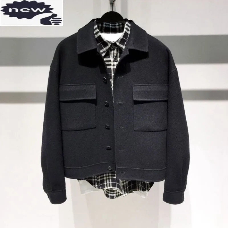 

Fashion Winter Mens Wool Coat Autumn Lapel Long Sleeve Business Casual Cargo Jacket Vintage Single Breasted Short Jackets Men