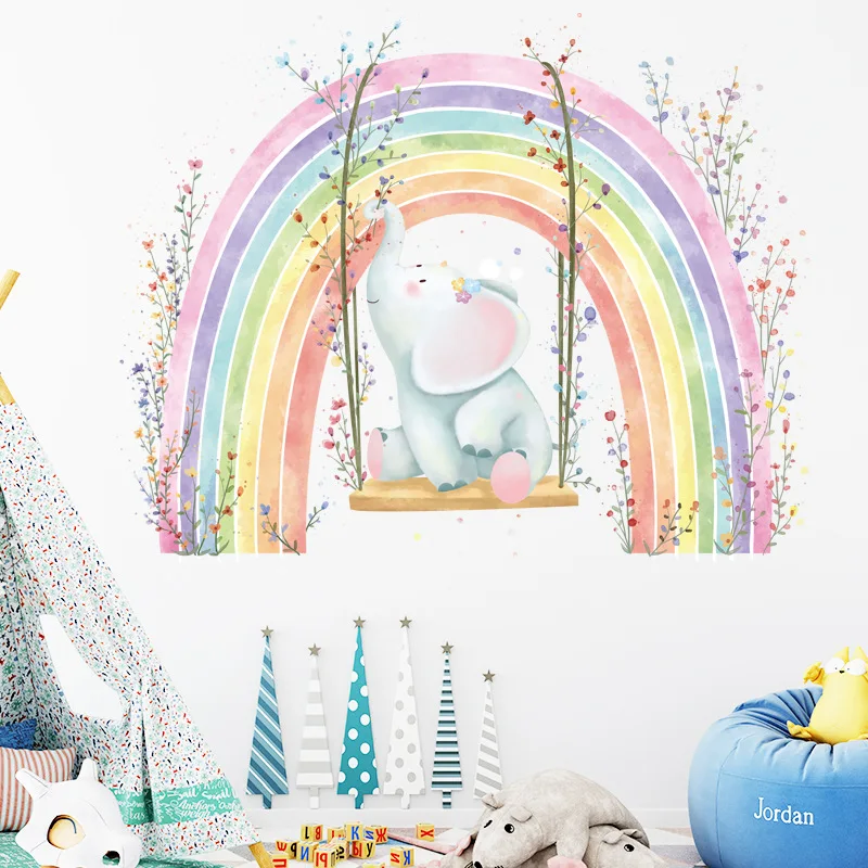 Children's Room Stickers Animals Moon Cloud Rainbow Good Night Wall Sticker DIY for Kindergarten Early Education Home Decoration