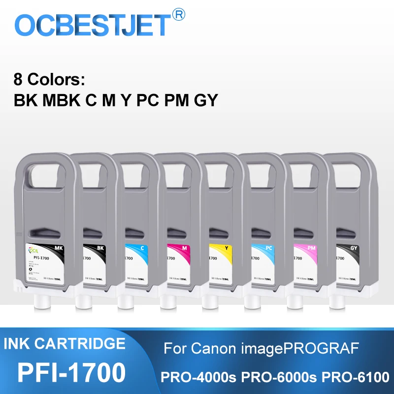 

PFI-1700 700ML Compatible Ink Cartridge With Full Ink For Canon imagePROGRAF PRO-2000 PRO-4000s PRO-6000s Printer 8Colors/Set