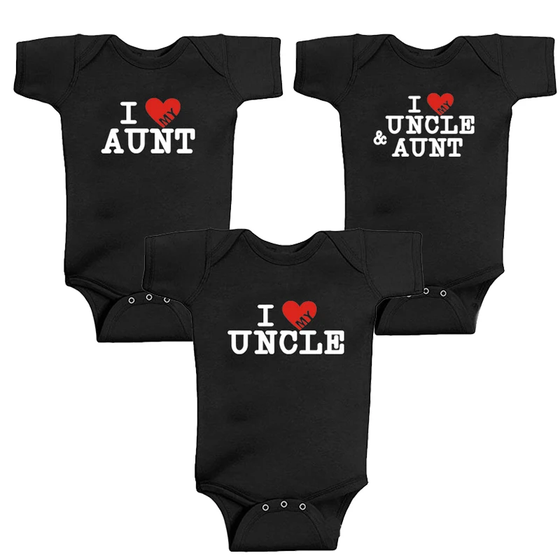 

Newborn White I Love Uncle Aunt Baby Clothes Pure Cotton Unisex One-piece Baby Rompers Summer Short Sleeve Newbron Clothes