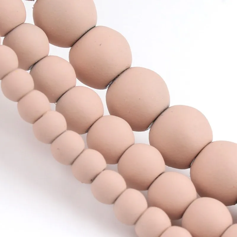 Round Nude Pink Rubber Beads Matte Natural Hematite Stone Beads For Jewelry 4 6 8mm Making DIY Bracelet Accessories 15'' Strands