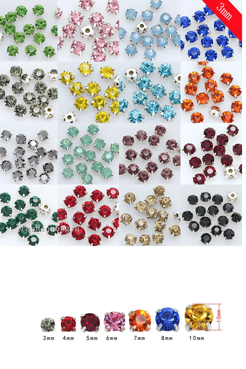 100Pcs 3MM All Colors  Sew On Round Rhinestones For Needlework DIY Glass Crystals Stones Sewing On Clothes Wedding Dress Crafts