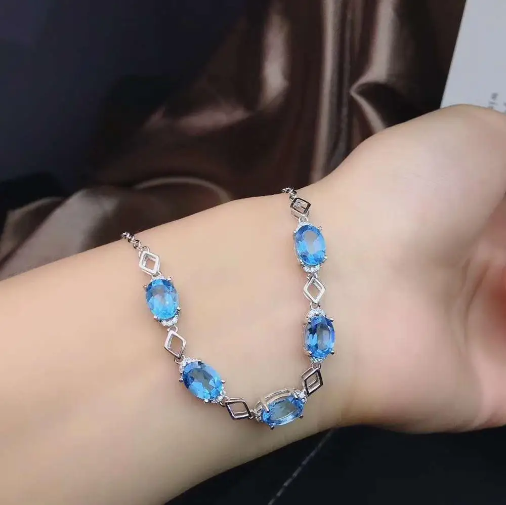 

Браслет-цепочка с топазом, 100% настоящий и натуральный браслет-цепочка с топазом, бесплатная доставка, натуральный настоящий топаз, серебро 925 пробы