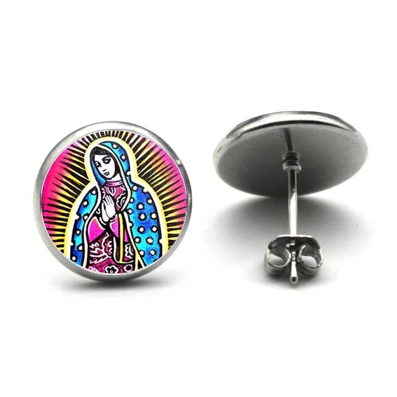 Our Lady of Guadalupe Jewelry  Trendy Women Stud Earrings Virgin Mary Christian Jesus Buddhist Buddha Earrings Birthday Present