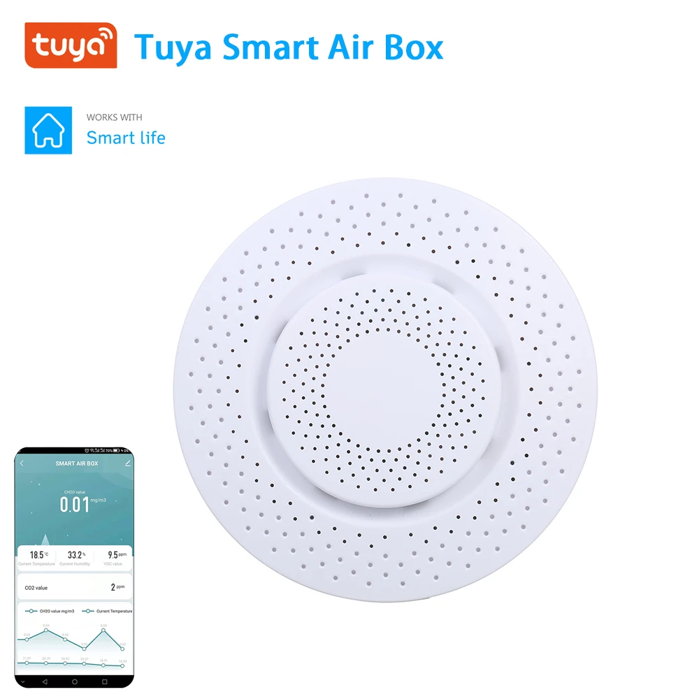 Tuya inteligentne Wifi Monitor jakości powietrza, czujnik formaldehydu VOC dwutlenku węgla CO2 czujnik z App Alarm i rejestrator danych