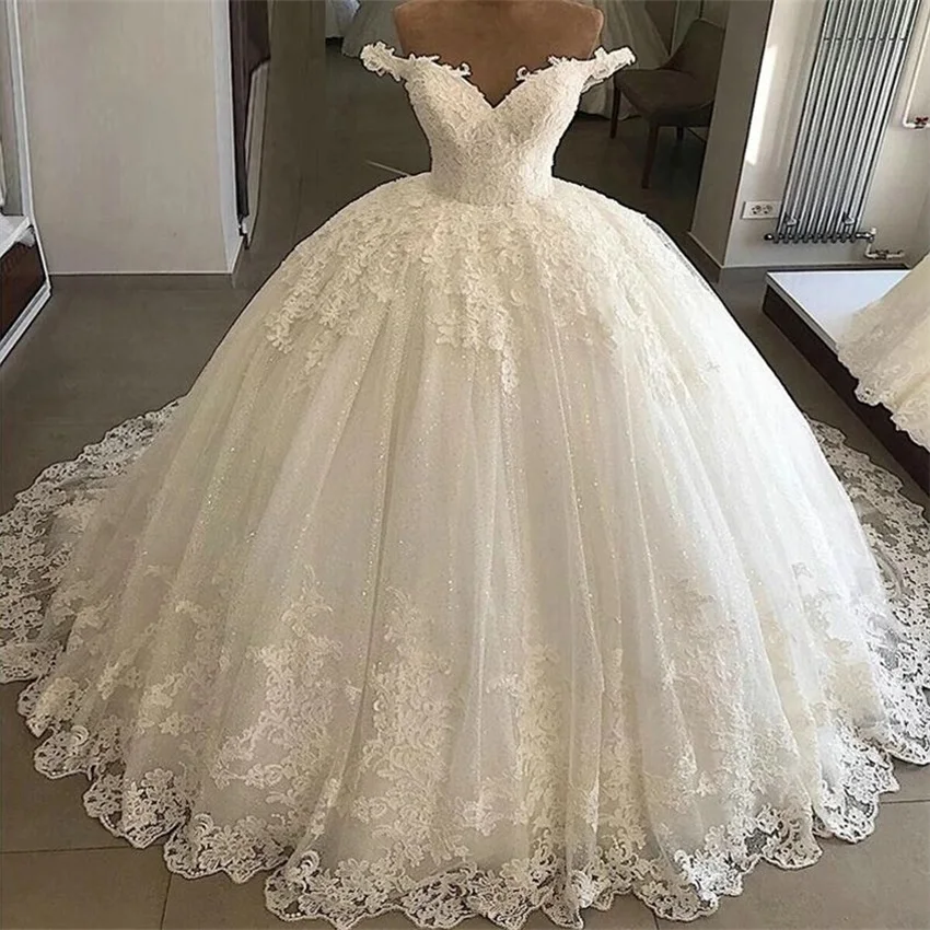 NUOXIFANG Vestidos De Novia Ball Gown 2022 Princess Wedding Dresses Lace Applique V Neck Bridal Gowns Vintage Robe De Mariee