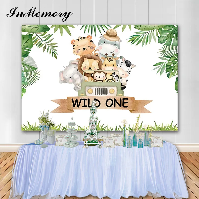 인메모리 사파리 파티 배경막 동물 야생 사진 촬영 배경, 커스텀 사진 스튜디오 배너 포토콜